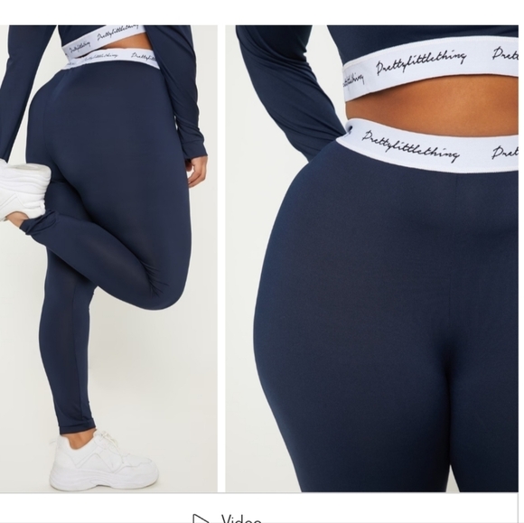NWT Pretty Little Thing elasticated band leggings in navy Size 26 - Picture 2 of 5